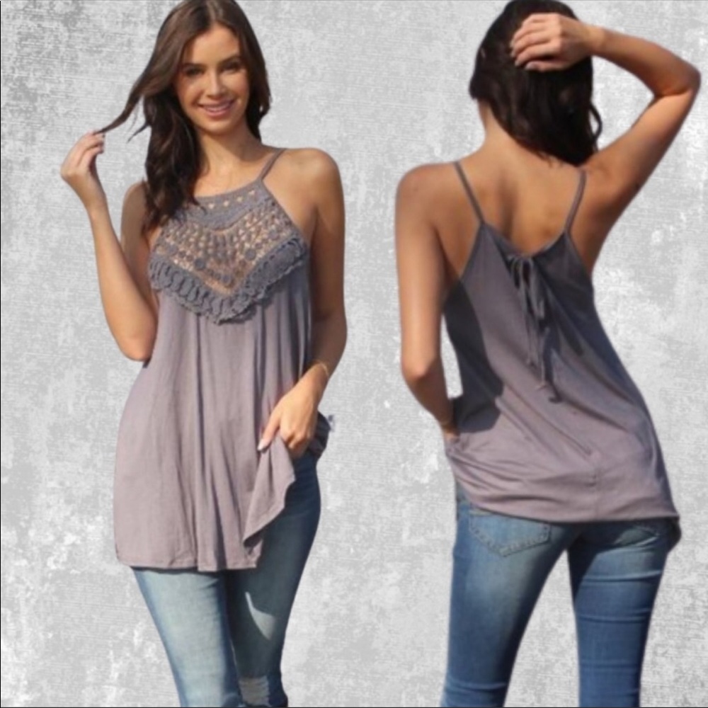 Grey w/ crochet bodice sleeveless tank